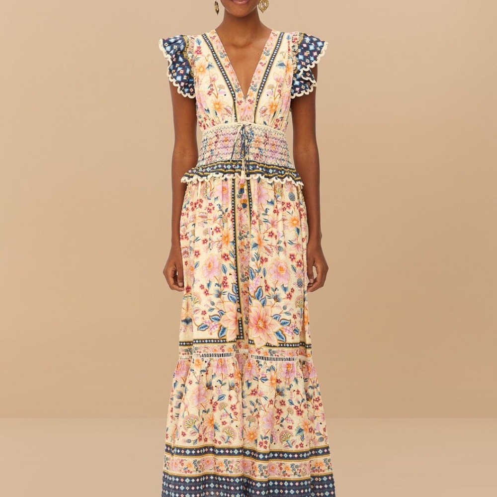 Farm Rio Cream Superbloom Tapestry Maxi Dress-Medium-NWT